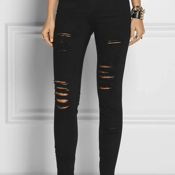Frame Le Skinny de Jeanne Jeans Black Distressed 29 - Picture 1 of 5